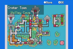 Pokemon Unbound Borrius region map showing Crater Town, Valley Cave, routes, and key locations