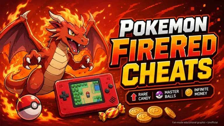 Pokemon FireRed cheats guide with Rare Candy, Master Ball, and GBA cheat codes
