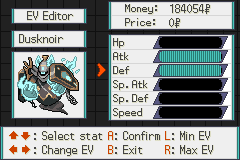 Pokémon Odyssey EV editor and team-building screen